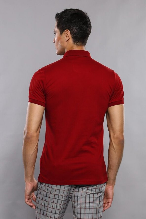 Polo Yaka Düz Bordo T-shirt  Wessi - 4