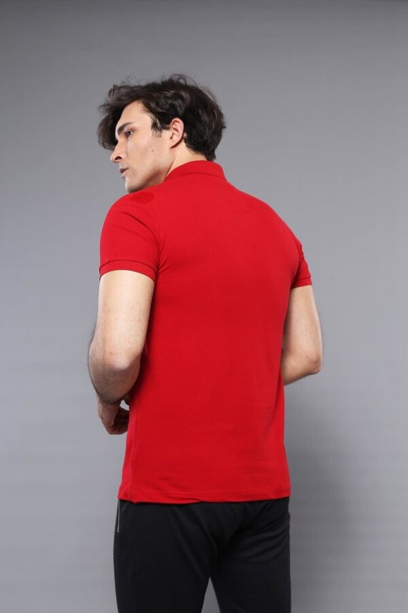 Polo Yaka Düz Kırmızı T-shirt  Wessi - 3