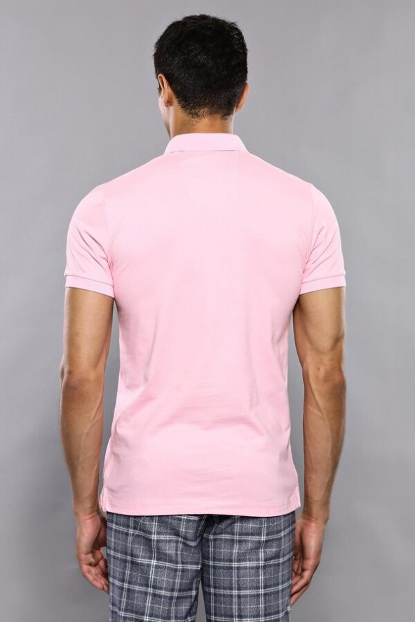 Polo Yaka Düz Pembe T-shirt  Wessi - 4