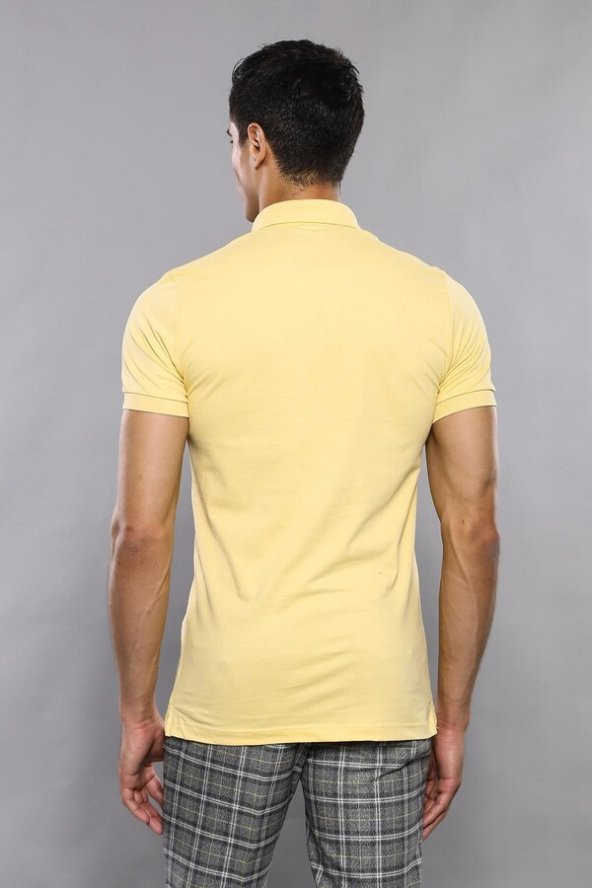 Polo Yaka Düz Sarı T-shirt  Wessi - 4