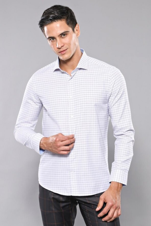 Ekose Desen Mavi Uzun Kollu Gömlek Wessi - 3