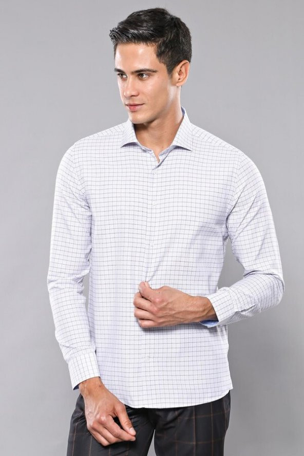 Ekose Desen Mavi Uzun Kollu Gömlek Wessi - 6