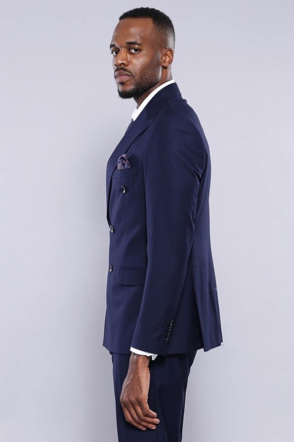 Kruvaze Slim Fit Lacivert Erkek Takım Elbise - 8