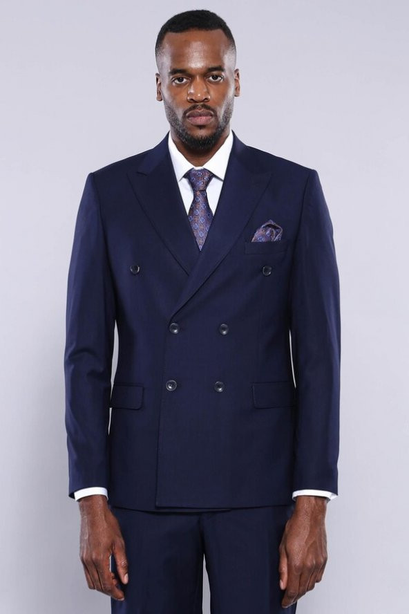 Kruvaze Slim Fit Lacivert Erkek Takım Elbise - 10