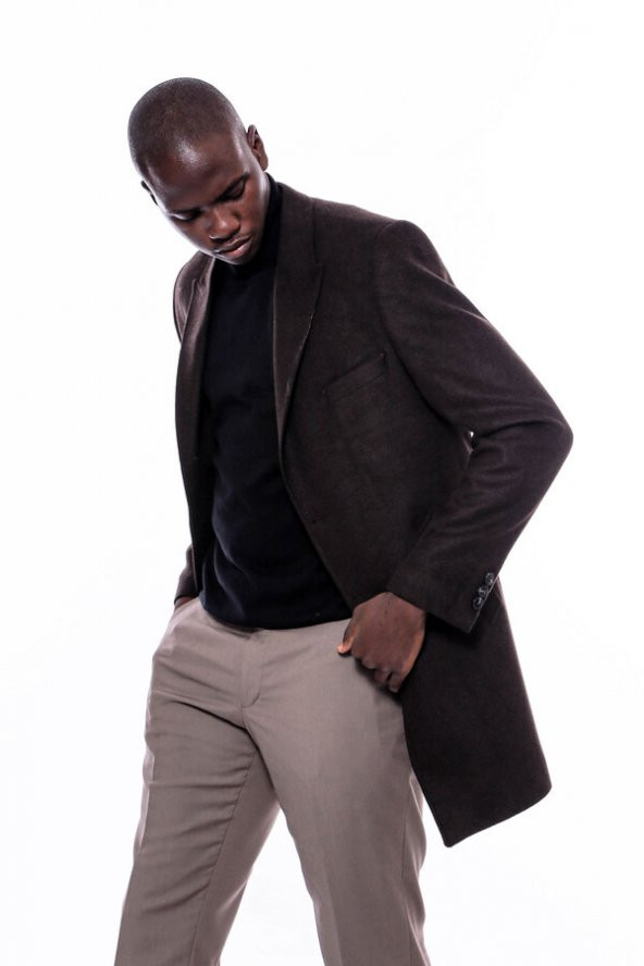 Geniş Yaka Diz Üstü Kahverengi Erkek Palto - 4