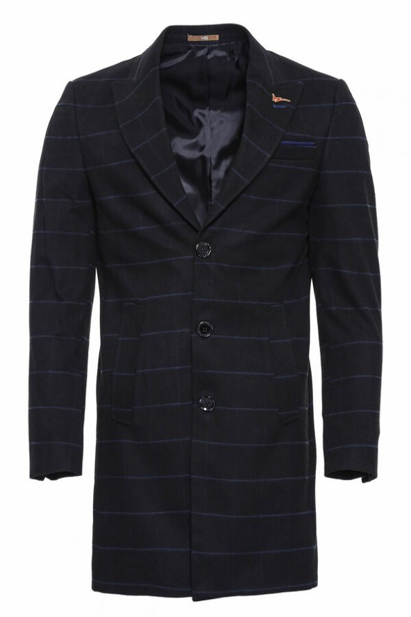 Geniş Sivri Yaka Ekose Siyah Erkek Kısa Palto - 2
