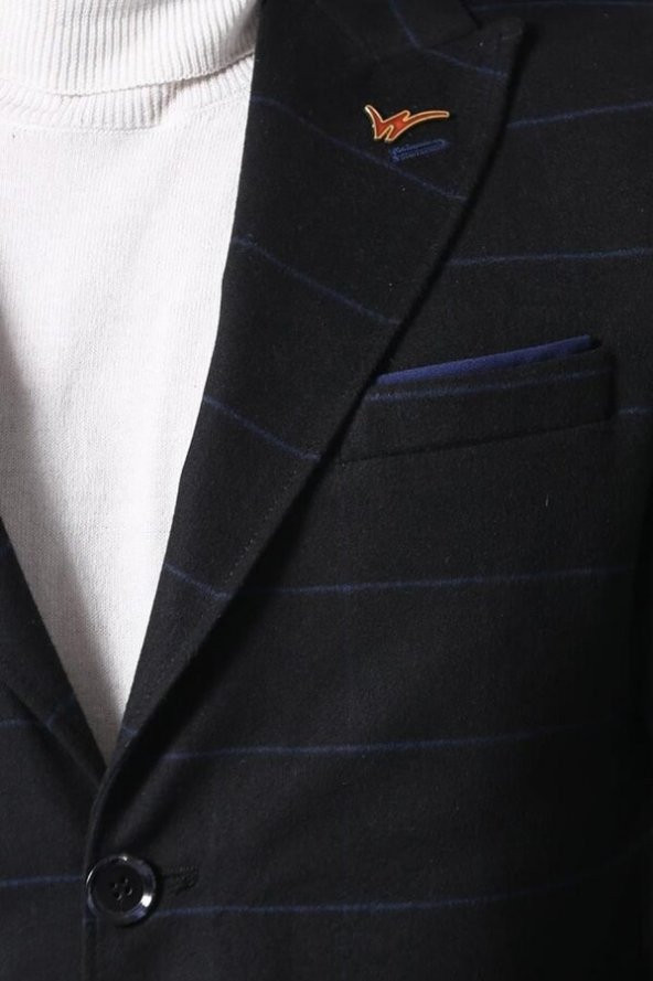 Geniş Sivri Yaka Ekose Siyah Erkek Kısa Palto - 3