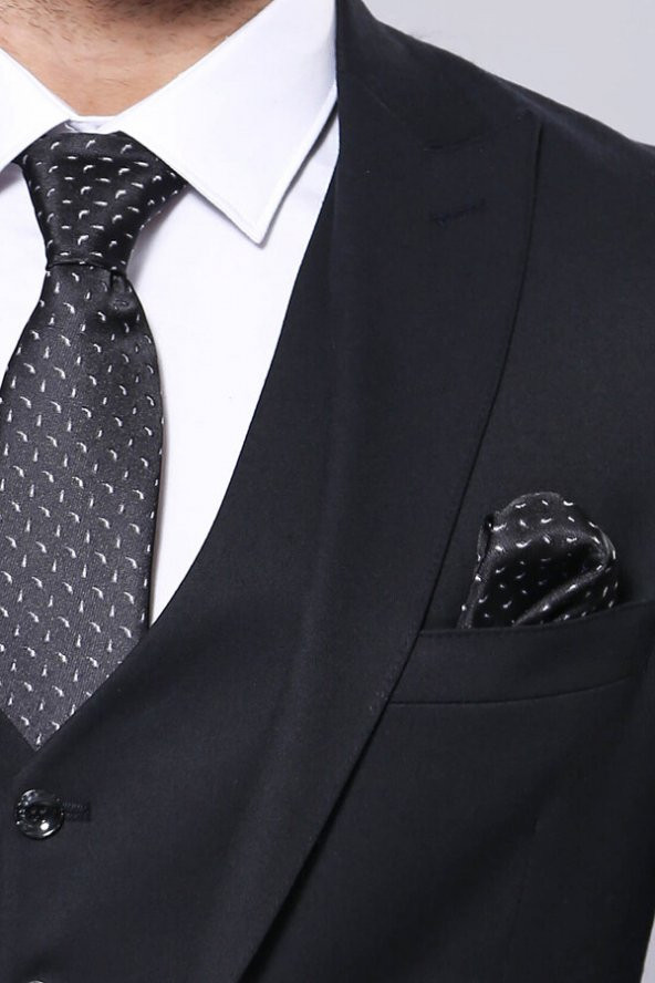 Düz Koyu Lacivert Slim Fit Ceket Yelek Set  Wessi - 2