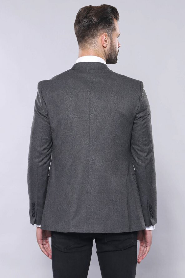 Düz Gri Slim Fit Yelek Ceket Set  Wessi - 5