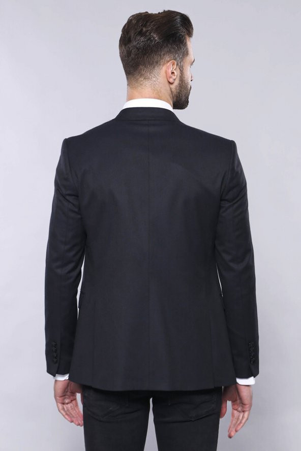 Düz Koyu Lacivert Slim Fit Ceket Yelek Set  Wessi - 7