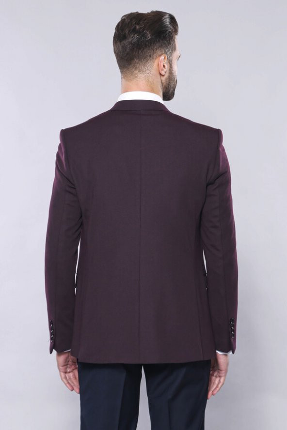 Düz Bordo Slim Fit Yelek Ceket Set Wessi - 8