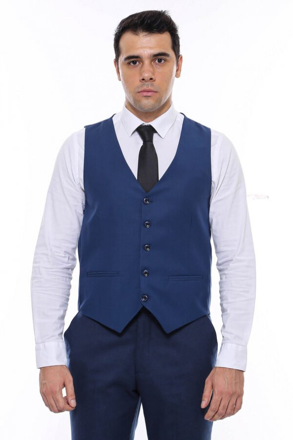 Lacivert Slimfit Düz Yelek - 2