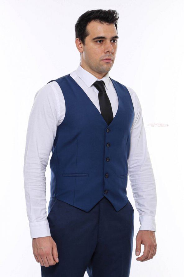 Lacivert Slimfit Düz Yelek - 4