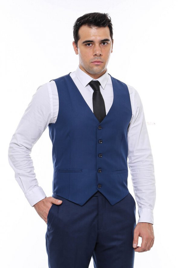 Lacivert Slimfit Düz Yelek - 8