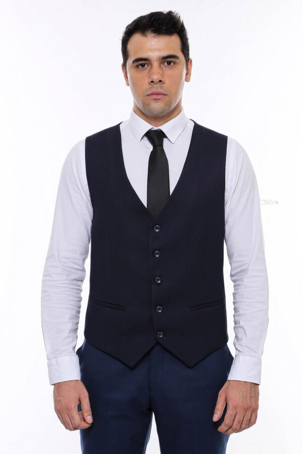 Lacivert Düz Slimfit Yelek - 2