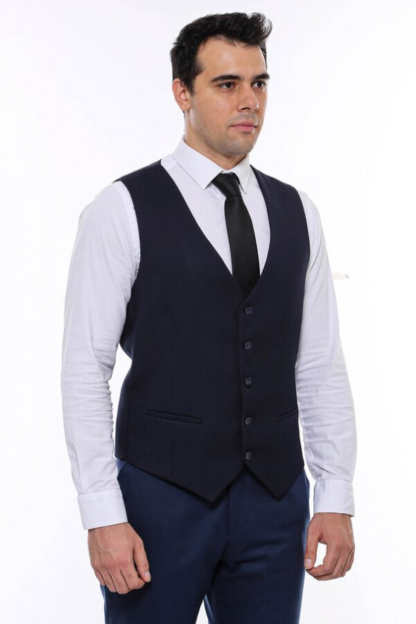 Lacivert Düz Slimfit Yelek - 3