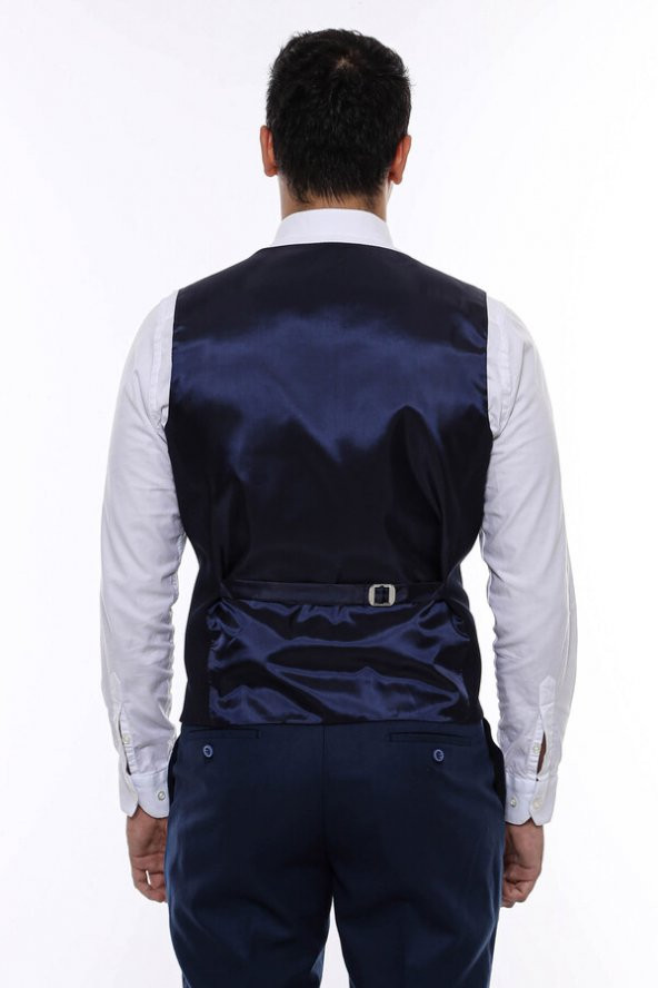 Lacivert Düz Slimfit Yelek - 4