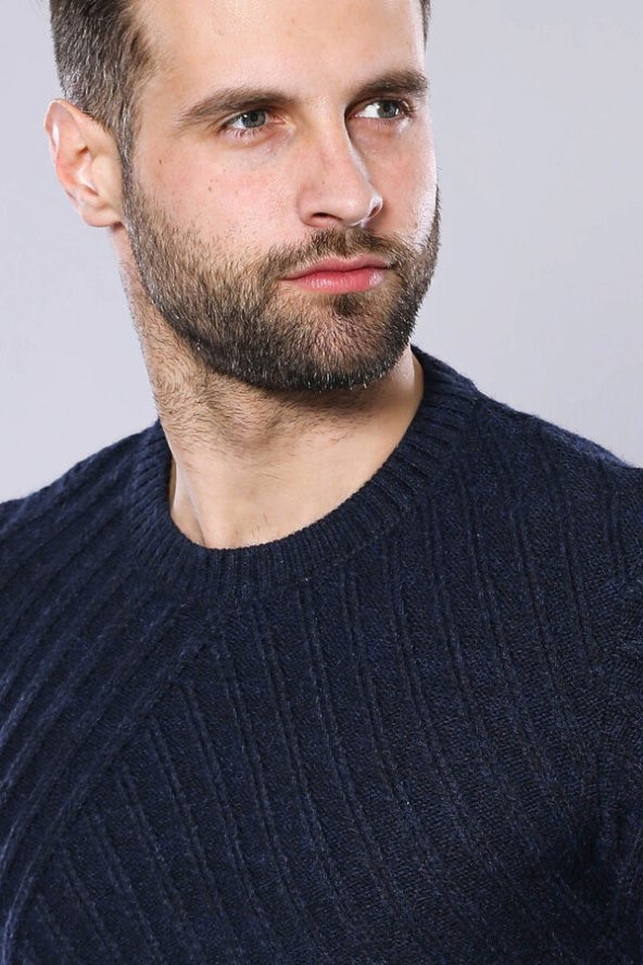 Desenli Lacivert Bisiklet Yaka Triko Wessi - 2