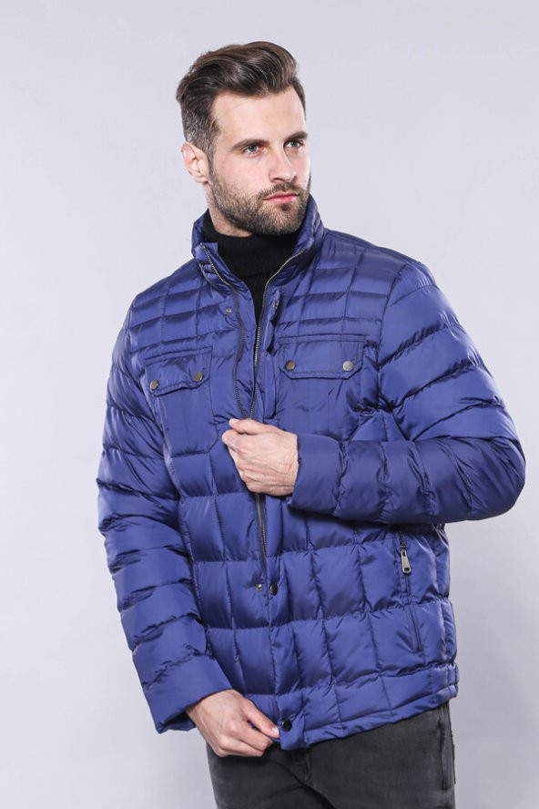 Kapitone Mavi Erkek Kışlık Mont - 3