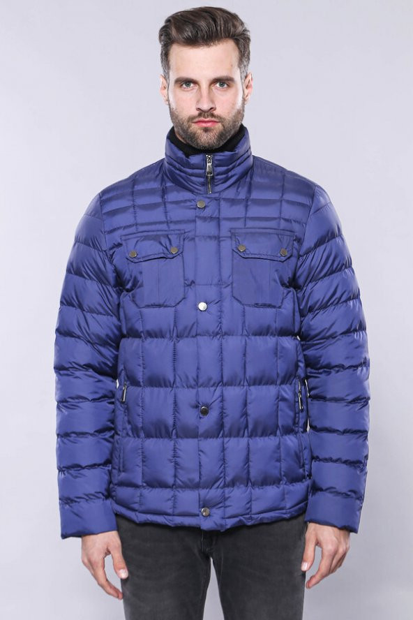 Kapitone Mavi Erkek Kışlık Mont - 4