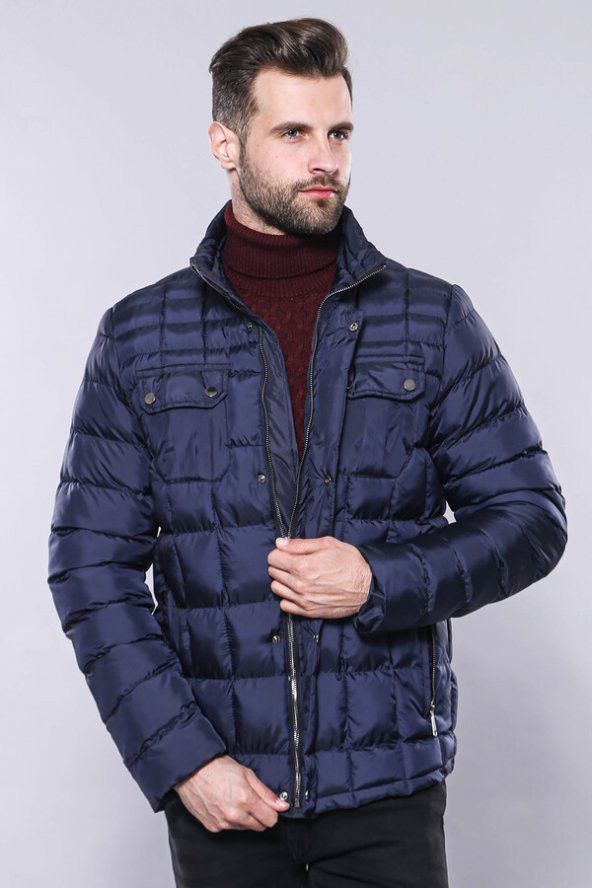 Kapitone Lacivert Erkek Kışlık Mont - 3