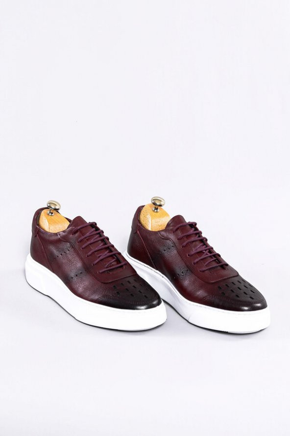 Hakiki Deri Bağcıklı Bordo Sneakers  Wessi