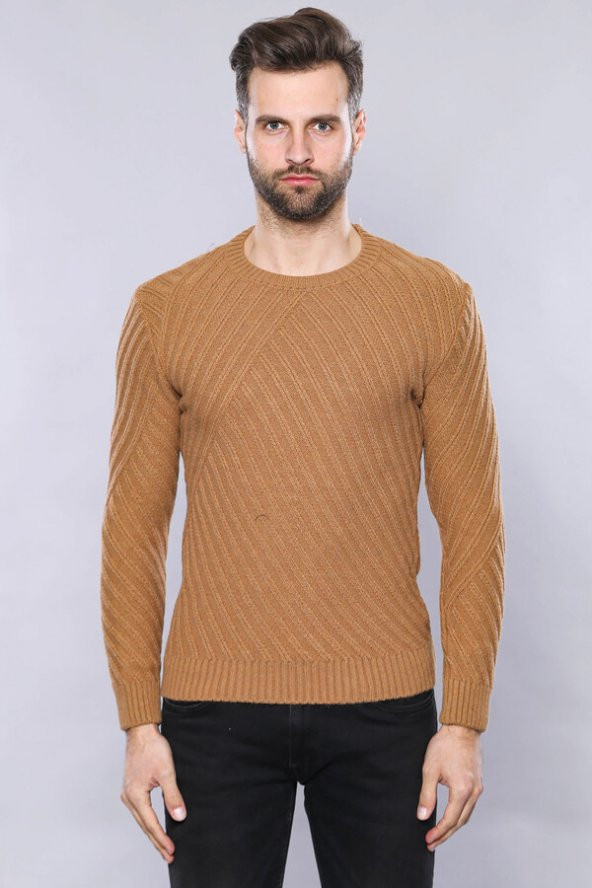 Desenli Bisiklet Yaka Taba Triko  Wessi - 3