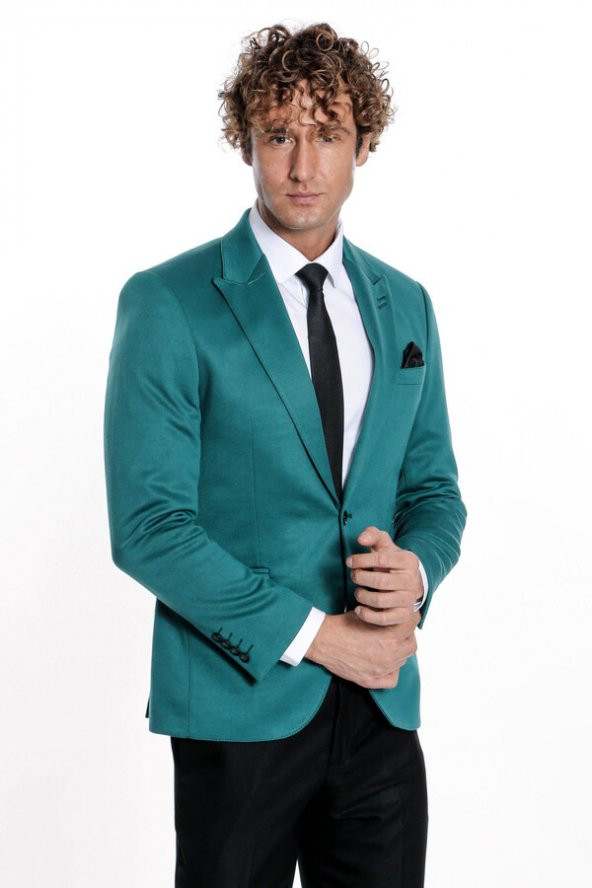 Pamuk Slim Fit Desensiz Yeşil Erkek Ceket - 7