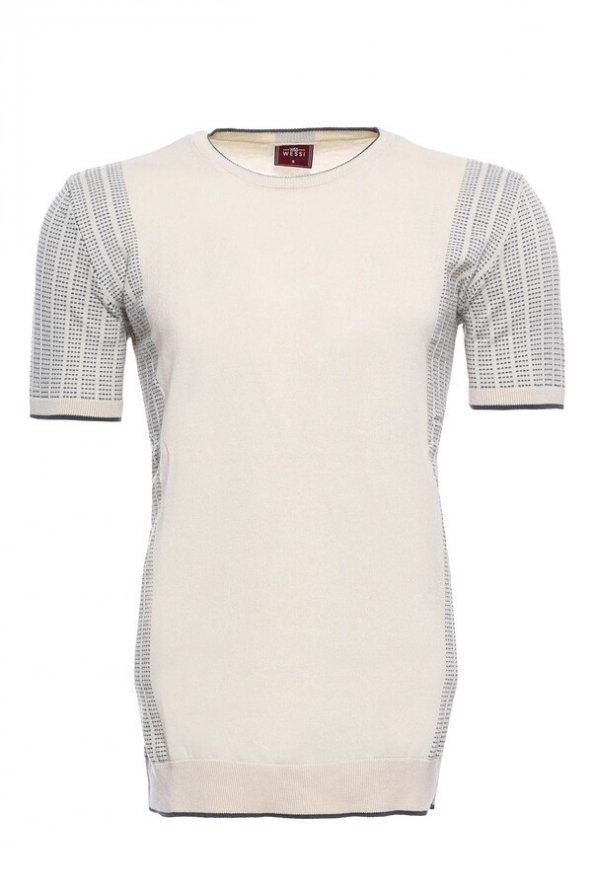 Bisiklet Yaka Kenarları Desenli Krem Örme T-shirt  Wessi - 2