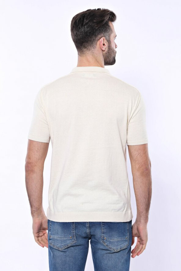 Polo Yaka Krem Düz Örme T-shirt  Wessi - 7