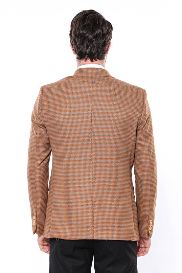 Kendinden Desenli Turuncu Slim Fit Ceket  Wessi - 8