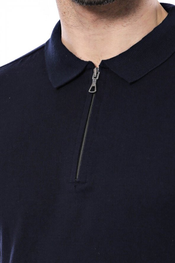 Polo Yaka Lacivert Düz Örme T-shirt  Wessi - 2