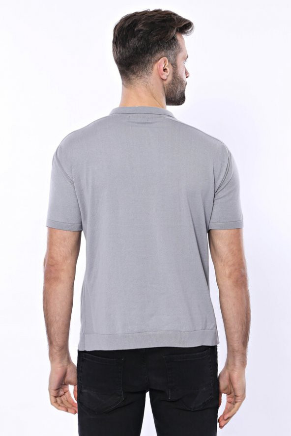 Polo Yaka Düz Gri Örme T-shirt  Wessi - 6