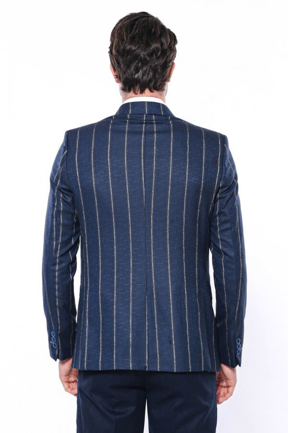 Çizgili Açık Lacivert Slim Fit Ceket  Wessi - 7