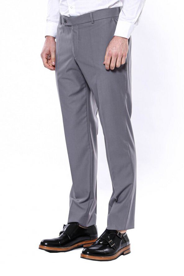 Düz Gri Erkek Kumaş Pantolon - 3