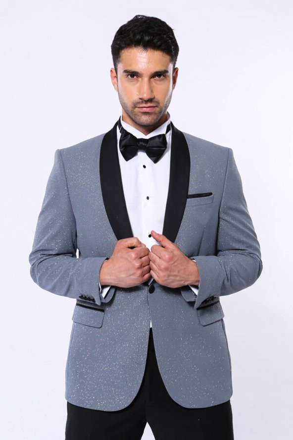 Füme Şal Yaka Simli Smokin Ceket  Wessi - 5