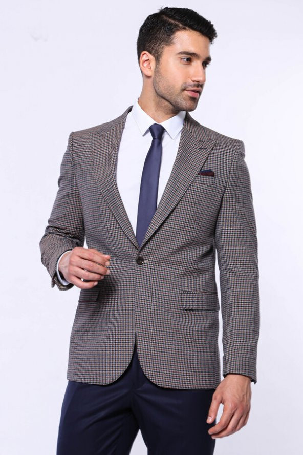 Pöti Kare Slim Fit Kahverengi Erkek Ceket - 3