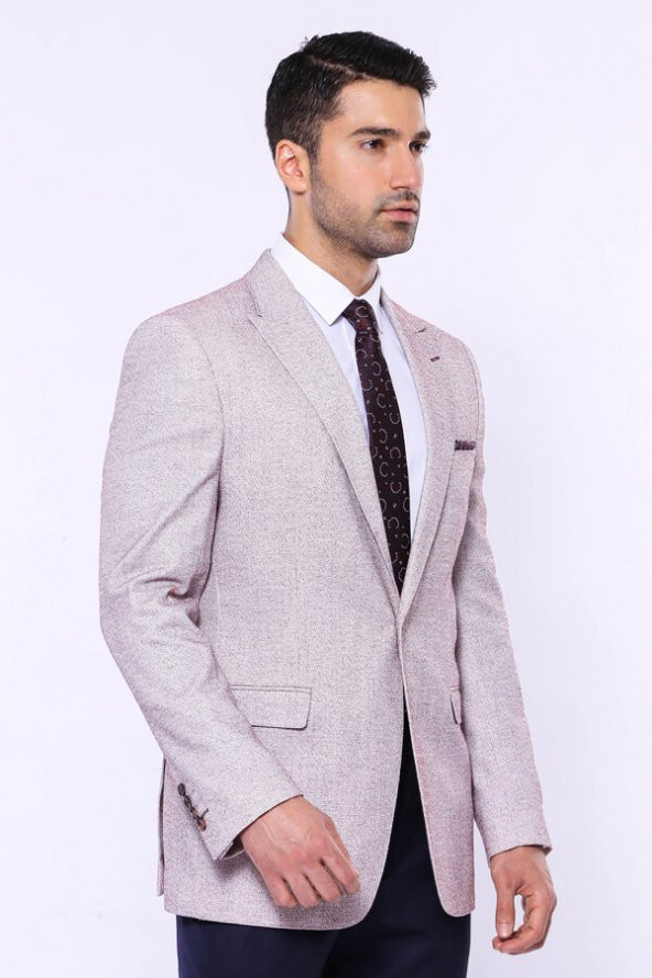 Kendinden Desenli Slim Fit Bordo Ceket - 6