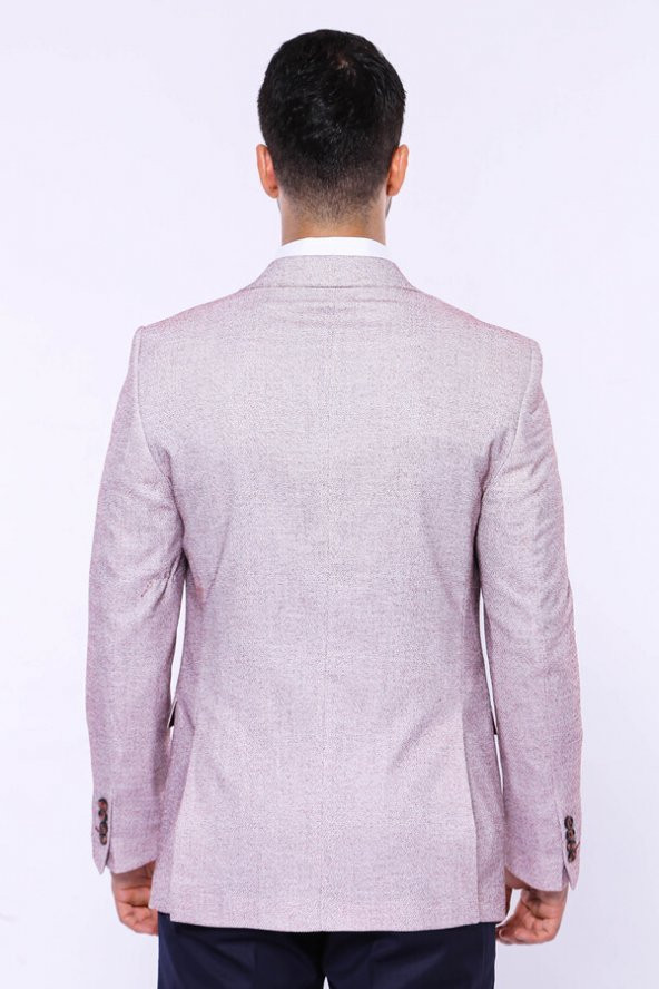 Kendinden Desenli Slim Fit Bordo Ceket - 7