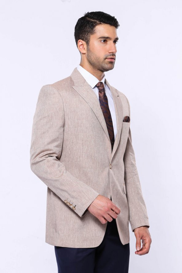 Slim-Fit Sivri Yaka Açık Kahve Spor Ceket - 7