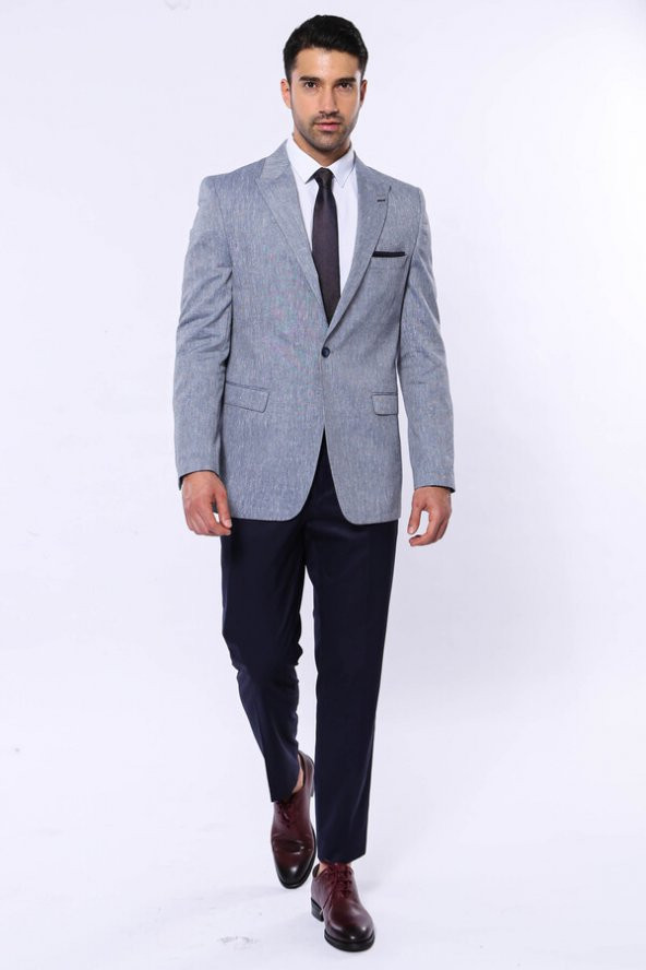 Slim-Fit Sivri Yaka Mavi Ceket - 3