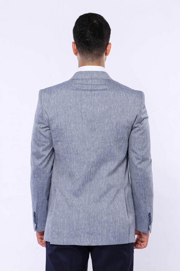 Slim-Fit Sivri Yaka Mavi Ceket - 8