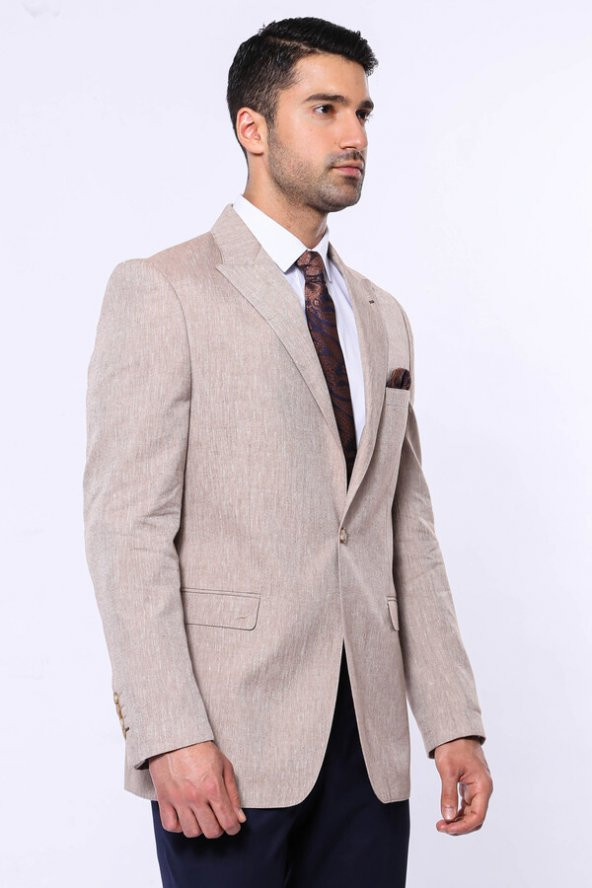 Slim-Fit Sivri Yaka Açık Kahve Spor Ceket - 9