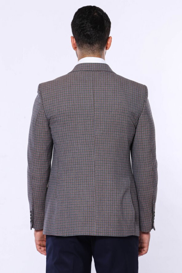 Pöti Kare Slim Fit Kahverengi Erkek Ceket - 7