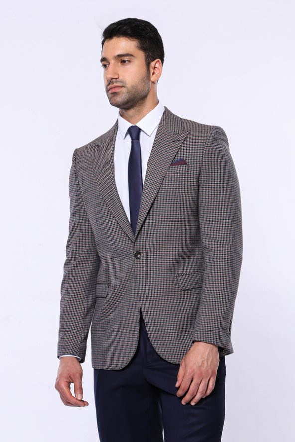 Pöti Kare Slim Fit Kahverengi Erkek Ceket - 8