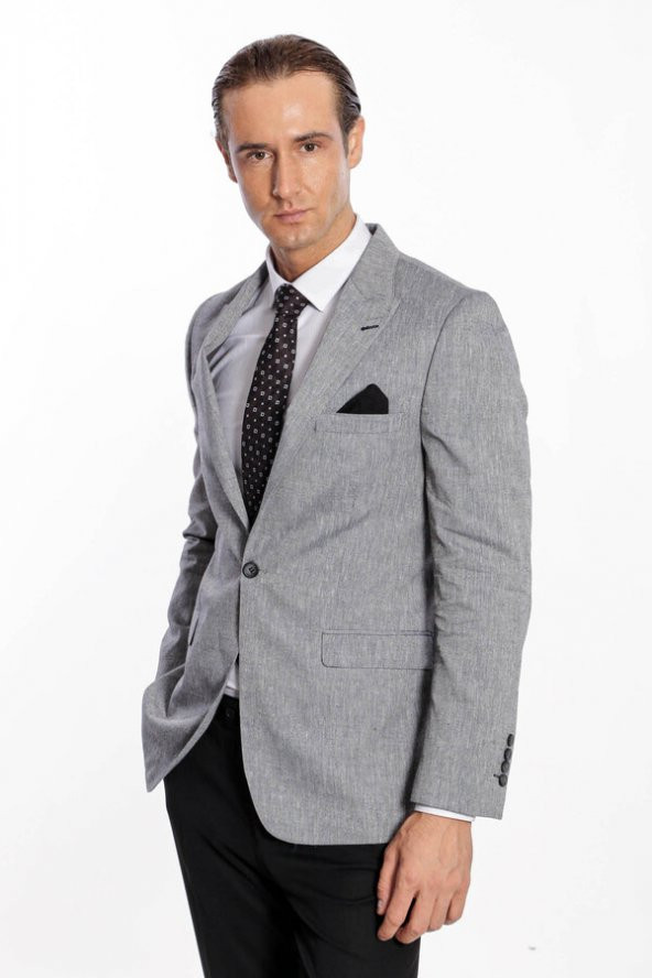 Sivri Yaka Slim Fit Füme Erkek Ceket