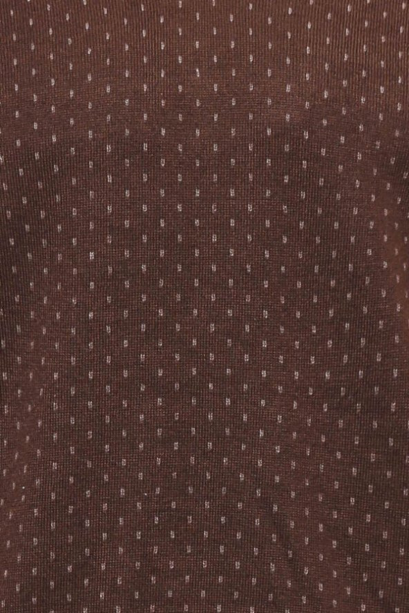 Açık Kahve Nokta Desenli V Yaka Kazak - 2