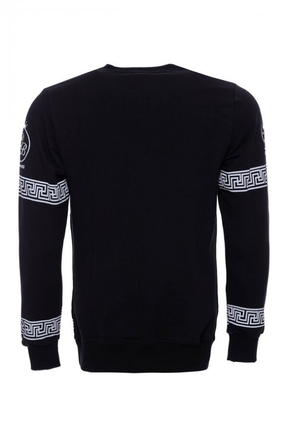 Siyah Üzerine Baskı Detaylı Bisiklet Yaka Sweatshirt - 2