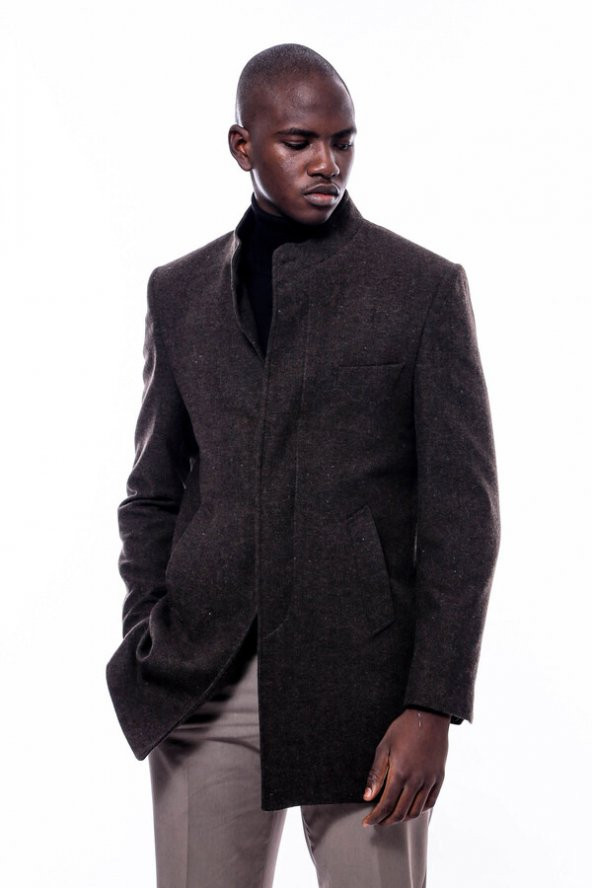 Hakim Yaka Kahverengi Kısa Palto - 3