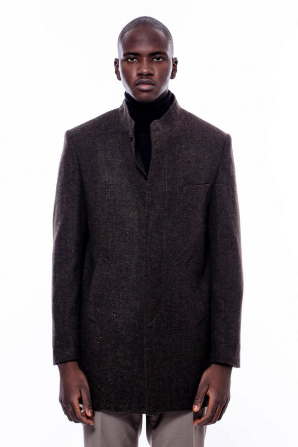 Hakim Yaka Kahverengi Kısa Palto - 4